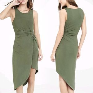 Express Olive Green Twist Midi Dress